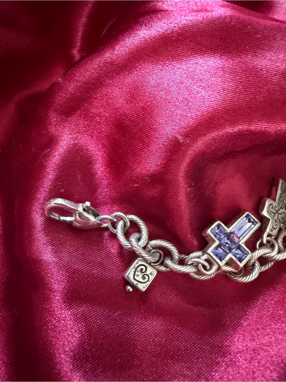 Brighton Silver Cross Charm Bracelet with Blue Accents - Women Jewelry - Picture 2 of 2
